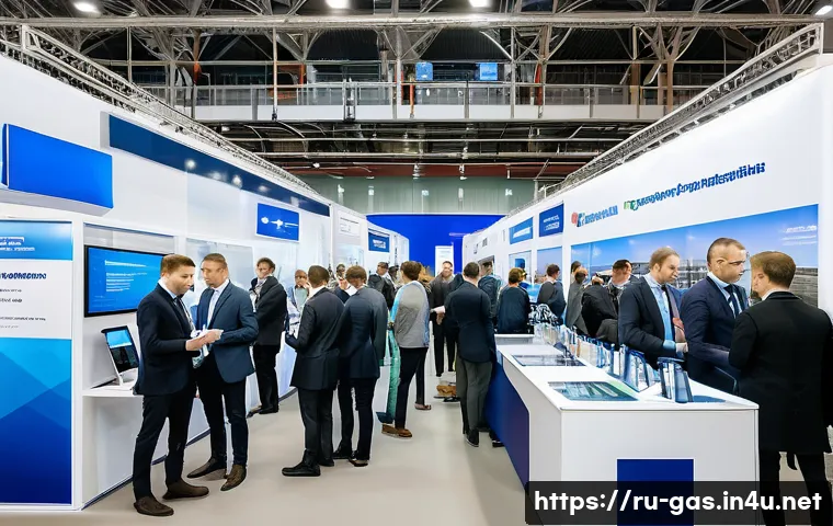 가스 자격증 소지자를 위한 취업 박람회 정보 - A professional job fair scene focused on gas equipment specialists in a large, modern exhibition hal...